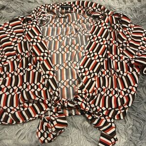 Women's Geometric Tie-Front Top - Red and Black